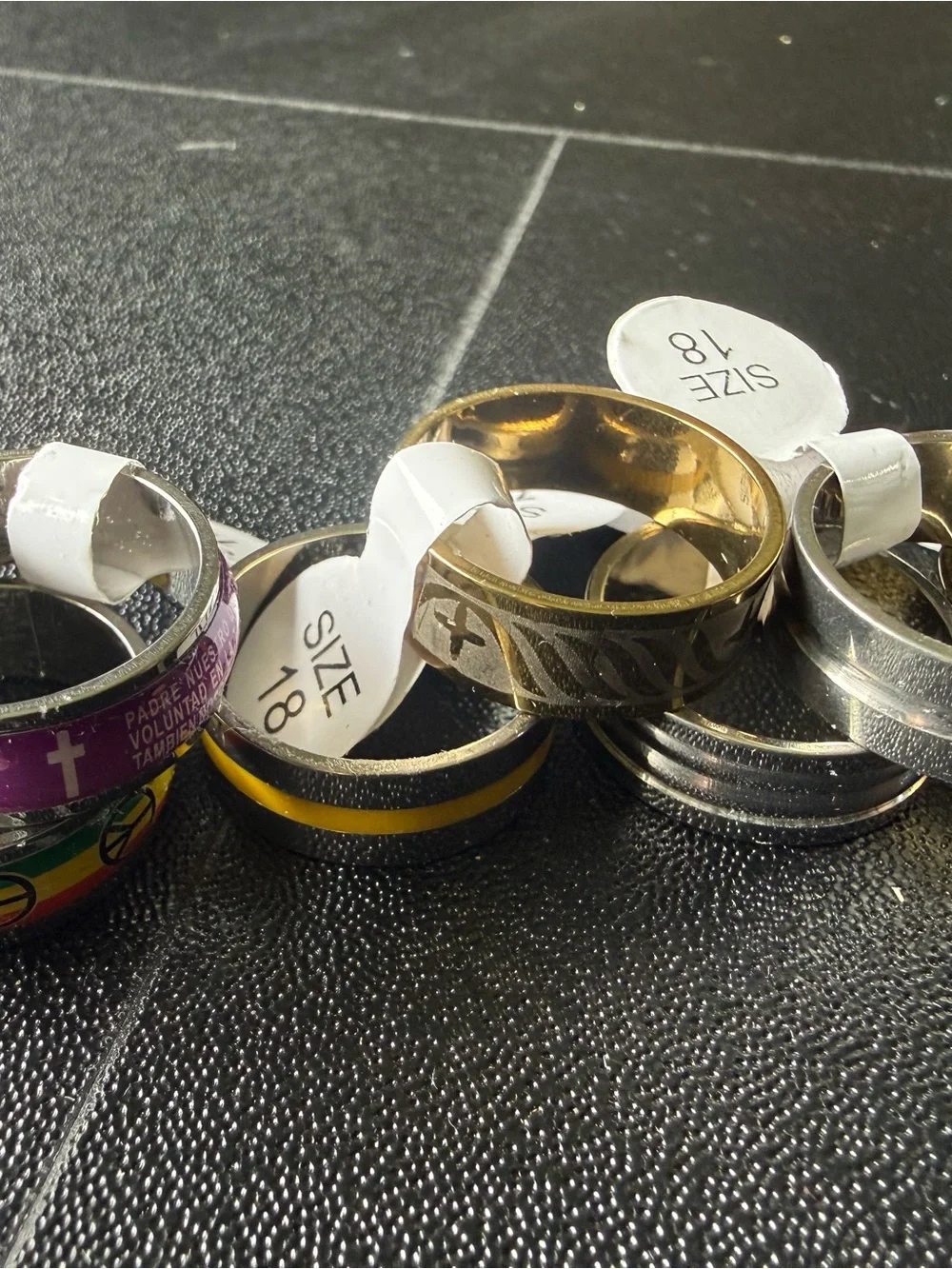 NWT Mixed Bundle of 12 Stainless Steel Men’s Fashion Rings Set in Gold, Silver
